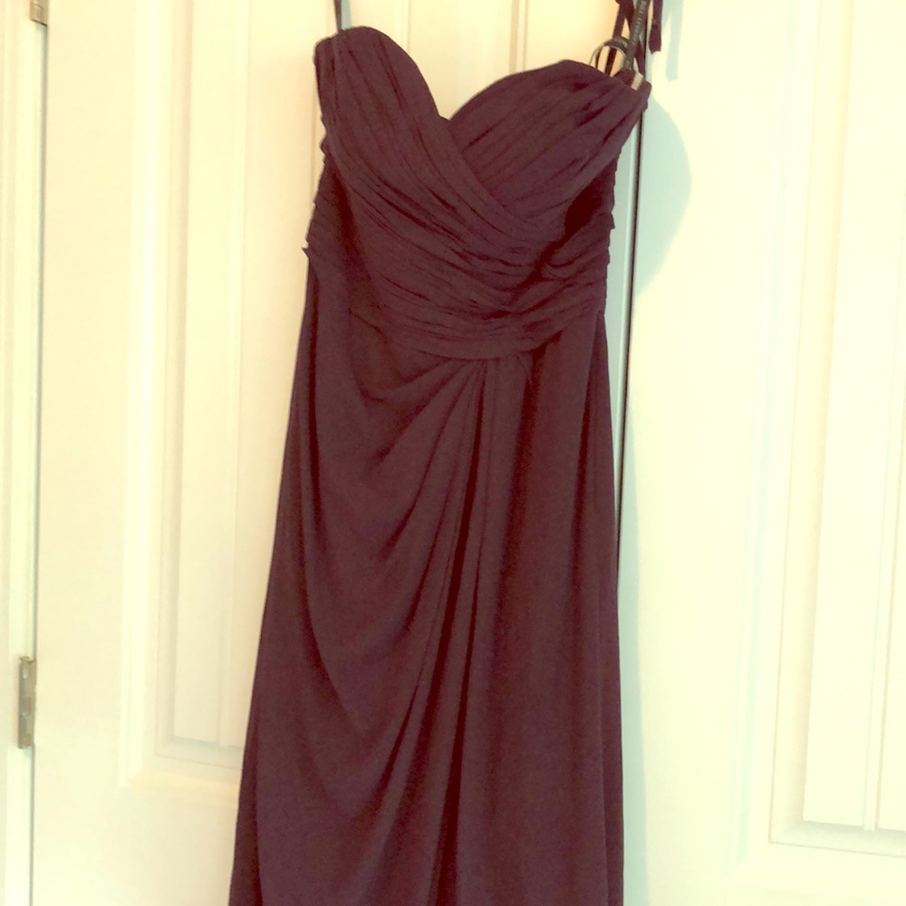 Plum strapless bridesmaid gown